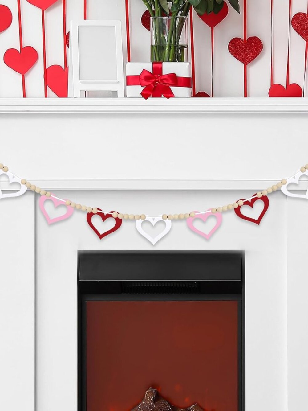 4.5 FT Valentines Day Heart Garland for Decorations, Wood Hollow Out Heart Garla